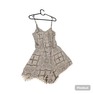Xhilaration Cream and Black Patterned Sleeveless Romper